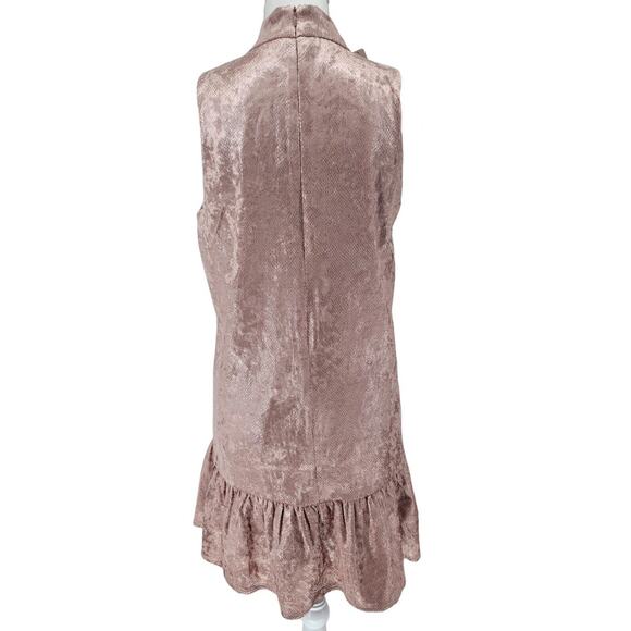 TCEC Blush Pink‎ Velvet Mock Neck Ruffle Mini Dress Party, Wedding, Glam, Size M - Picture 2 of 7